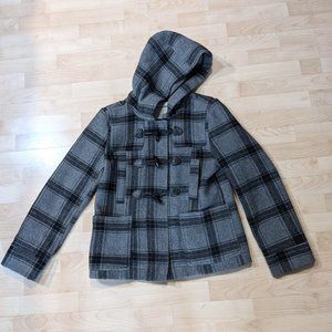 Aeropostale Eighty-Seven Wool-Blend Peacoat Gray Black Plaid Women's Large